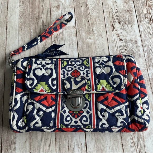VERA BRADLEY BLUE ORANGE WRISTLET WALLET CLUTCH - Picture 1 of 8